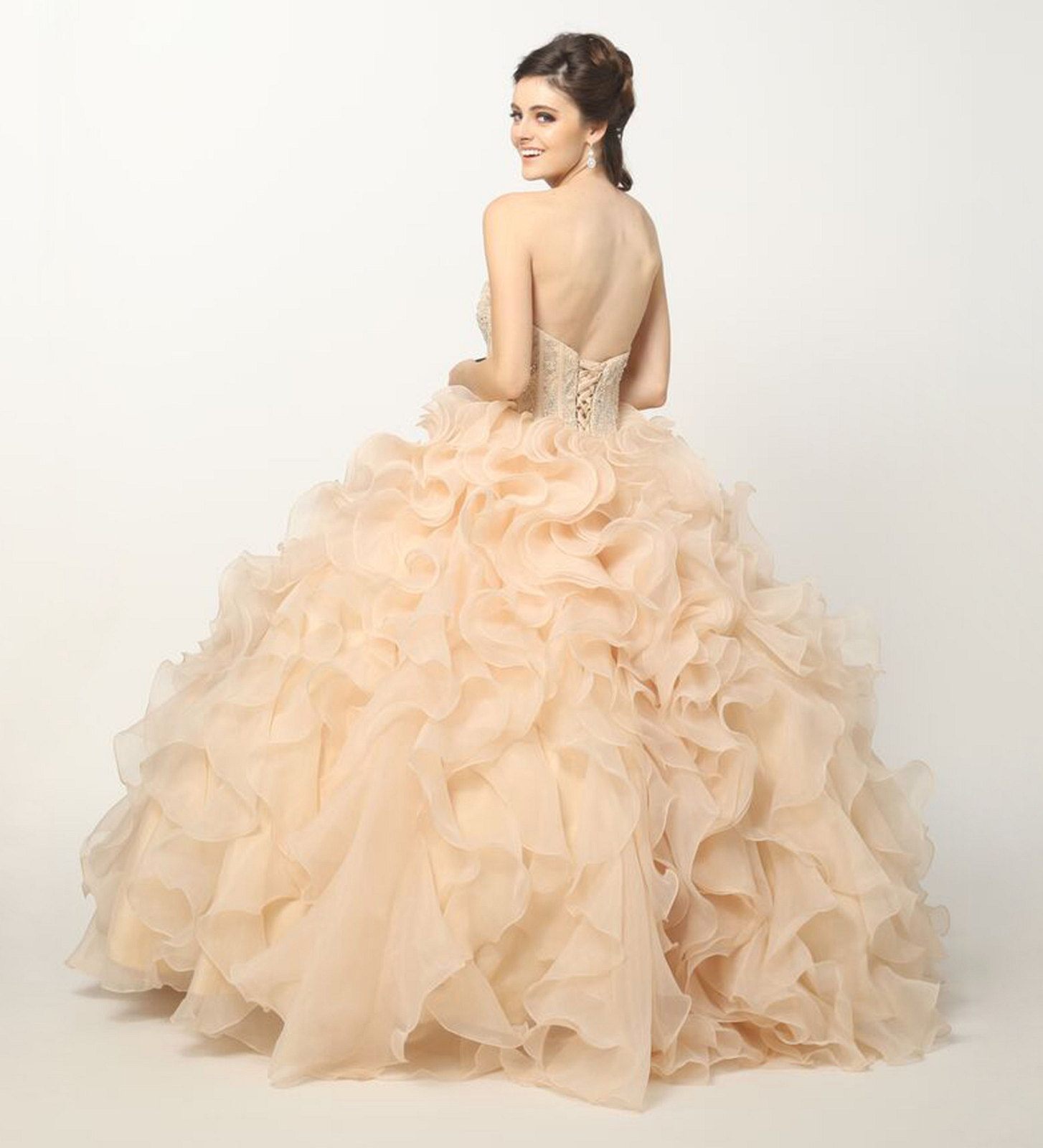 Juliet 1418 Cinderella Ball Gown Organza Ruffle Skirt Beaded Corset Bodice by DiscountDressShop