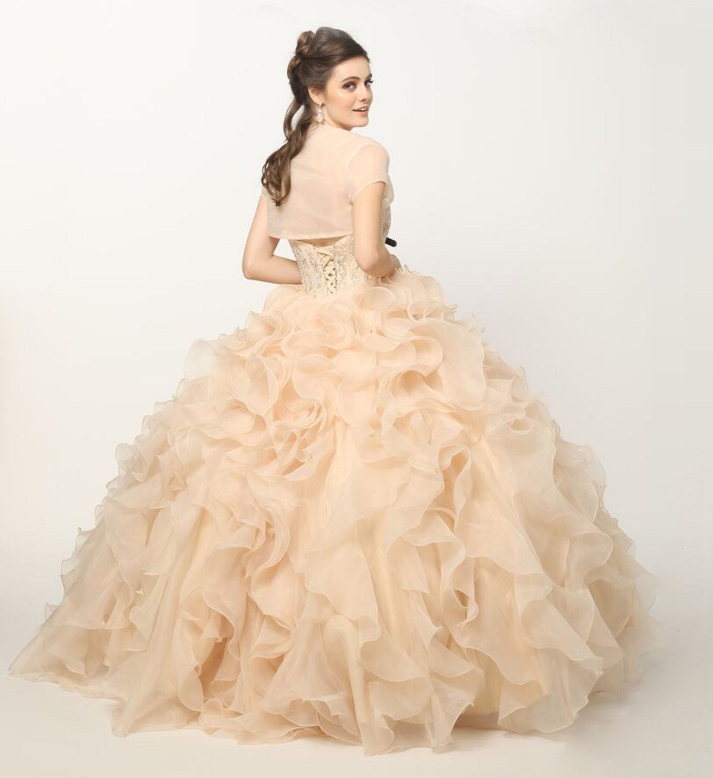 Juliet 1418 Cinderella Ball Gown Organza Ruffle Skirt Beaded Corset Bodice by DiscountDressShop