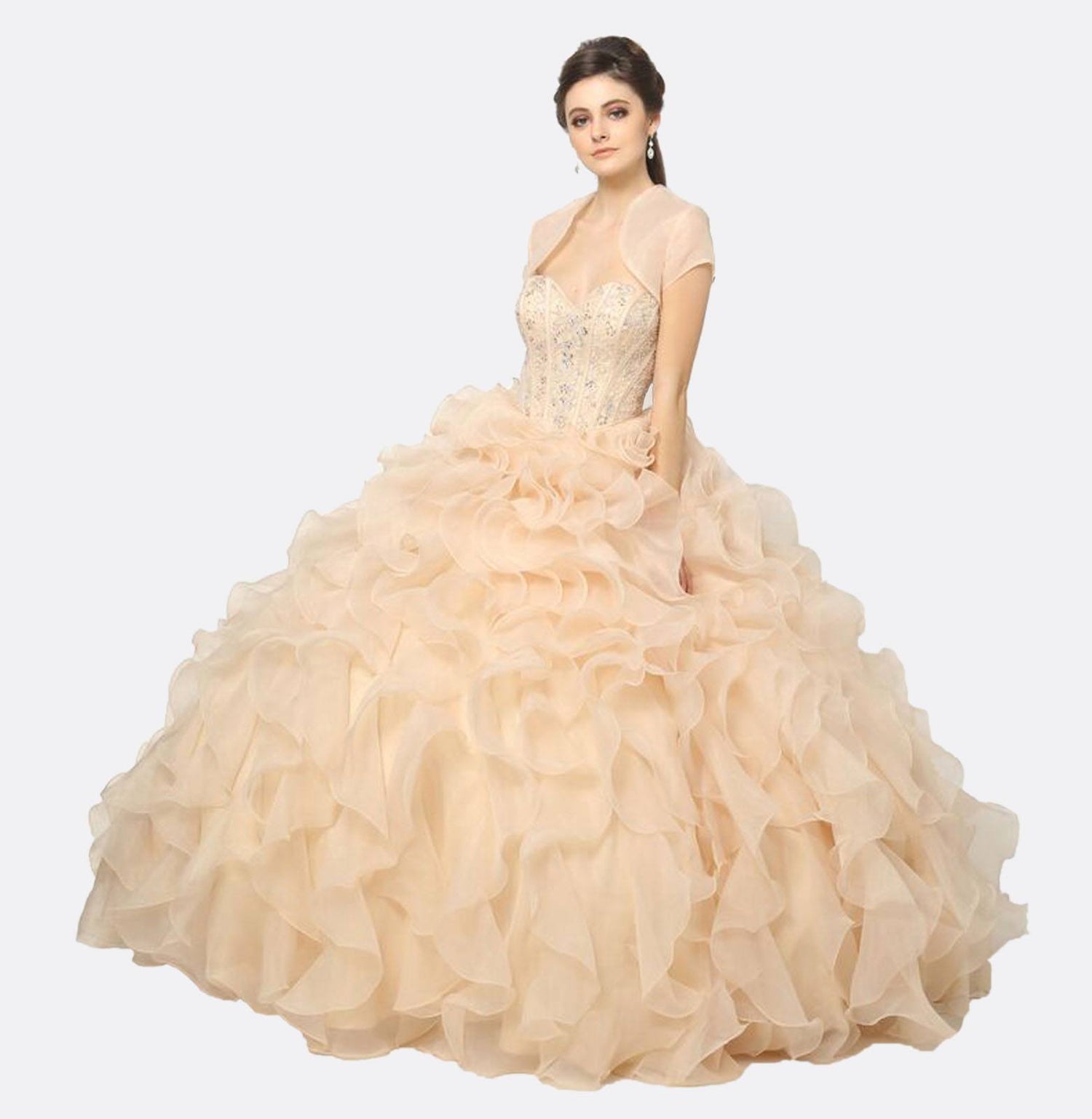 Juliet 1418 Cinderella Ball Gown Organza Ruffle Skirt Beaded Corset Bodice by DiscountDressShop