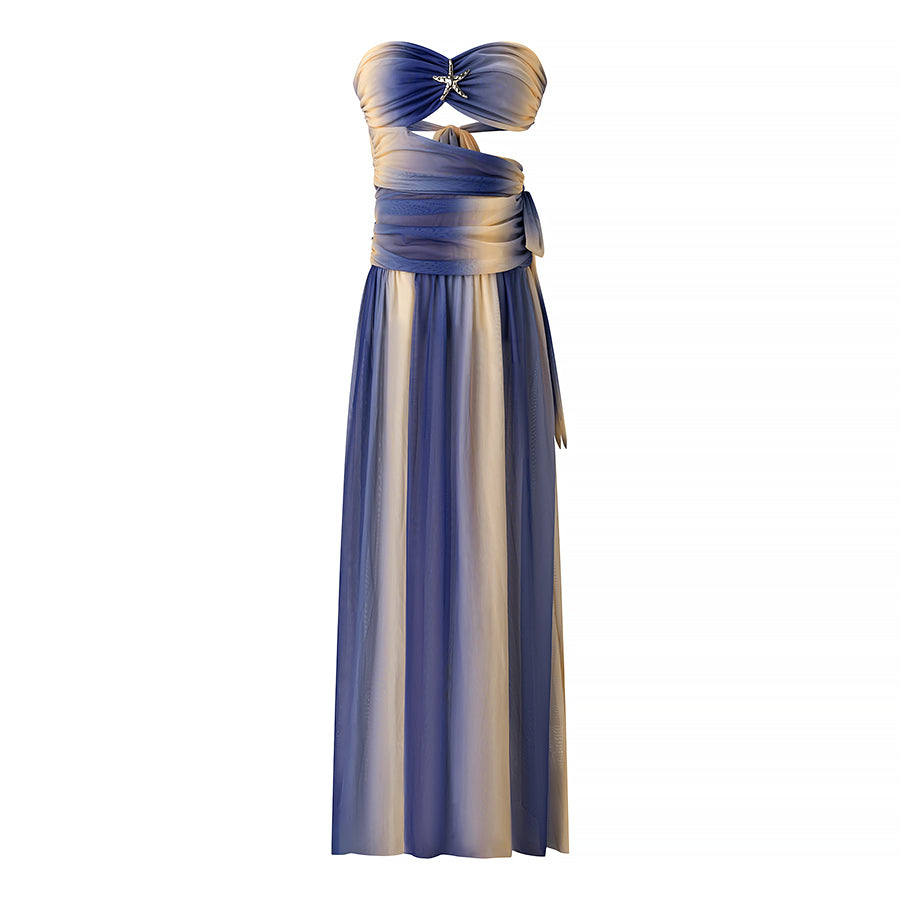 Women Wear Slim Starfish Decorative Tube Top Slit Dress by Ragazza