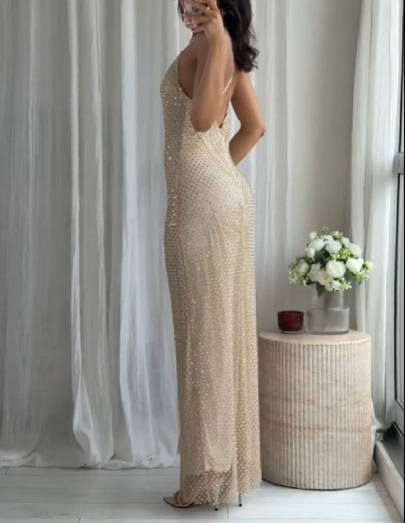 Women Clothing Bright Diamond Decoration Slim Slip Dress Sexy Feminine Dress by Ragazza