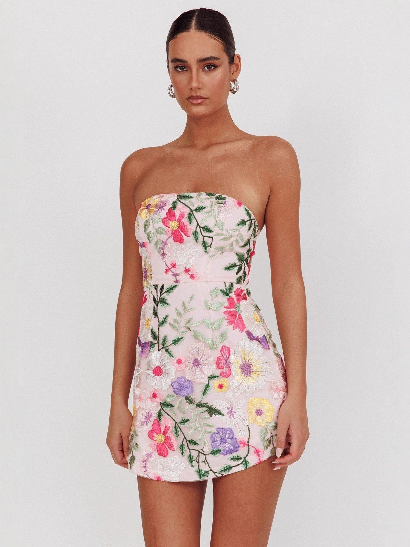 Women Slim Fit Bandeau Sling Short Niche Floral Dress by Ragazza