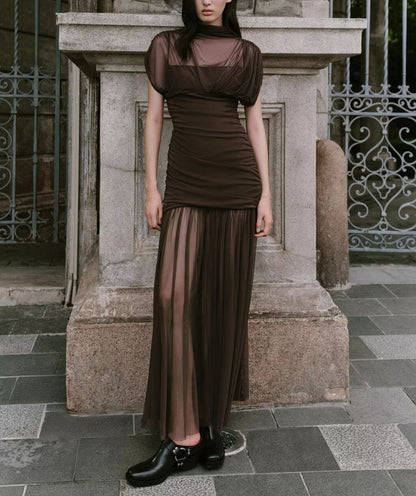 Summer Floral Ribbon Silk Net Stitching Dress by Ragazza