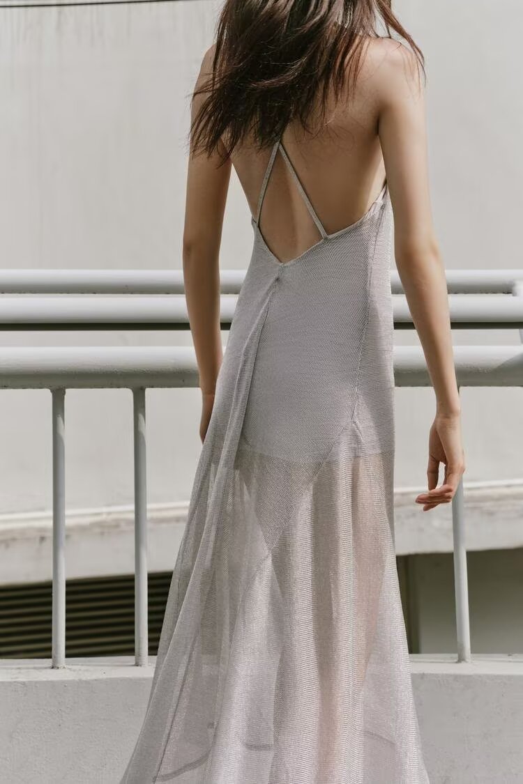 Women Wear Metal Color Thread Midi Dress Sling Dress by Ragazza