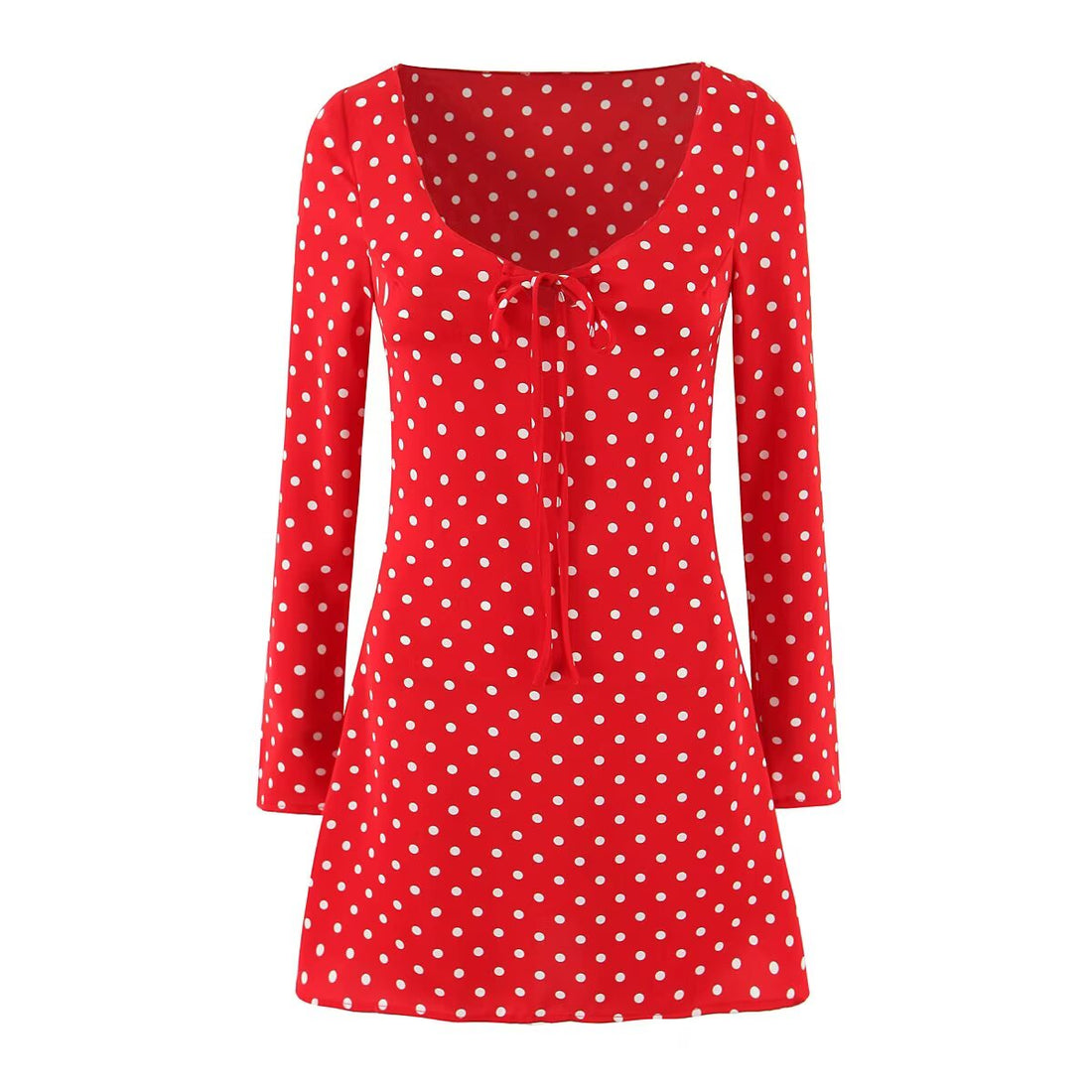 Summer Sexy Square Neck Lace up Red Polka Dot Long Sleeve Sexy Dress by Ragazza