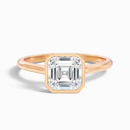 Marley 1 Carat Asscher Cut Diamond Bezel Set Solitaire Moissanite Engagement Ring in 10k White Gold
