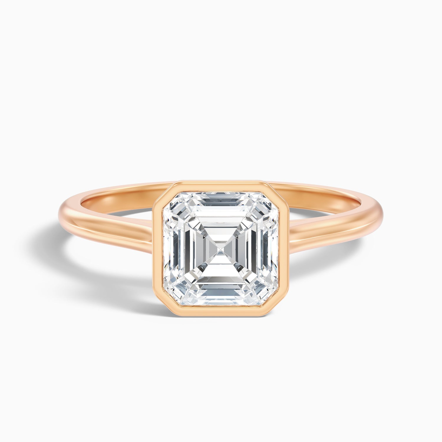 Marley 1 Carat Asscher Cut Diamond Bezel Set Solitaire Moissanite Engagement Ring in 18k Rose Gold