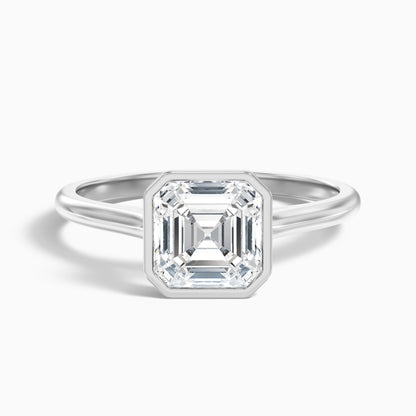 Marley 4.5 Carat Asscher Cut Diamond Bezel Set Solitaire Moissanite Engagement Ring in 18k Yellow Gold
