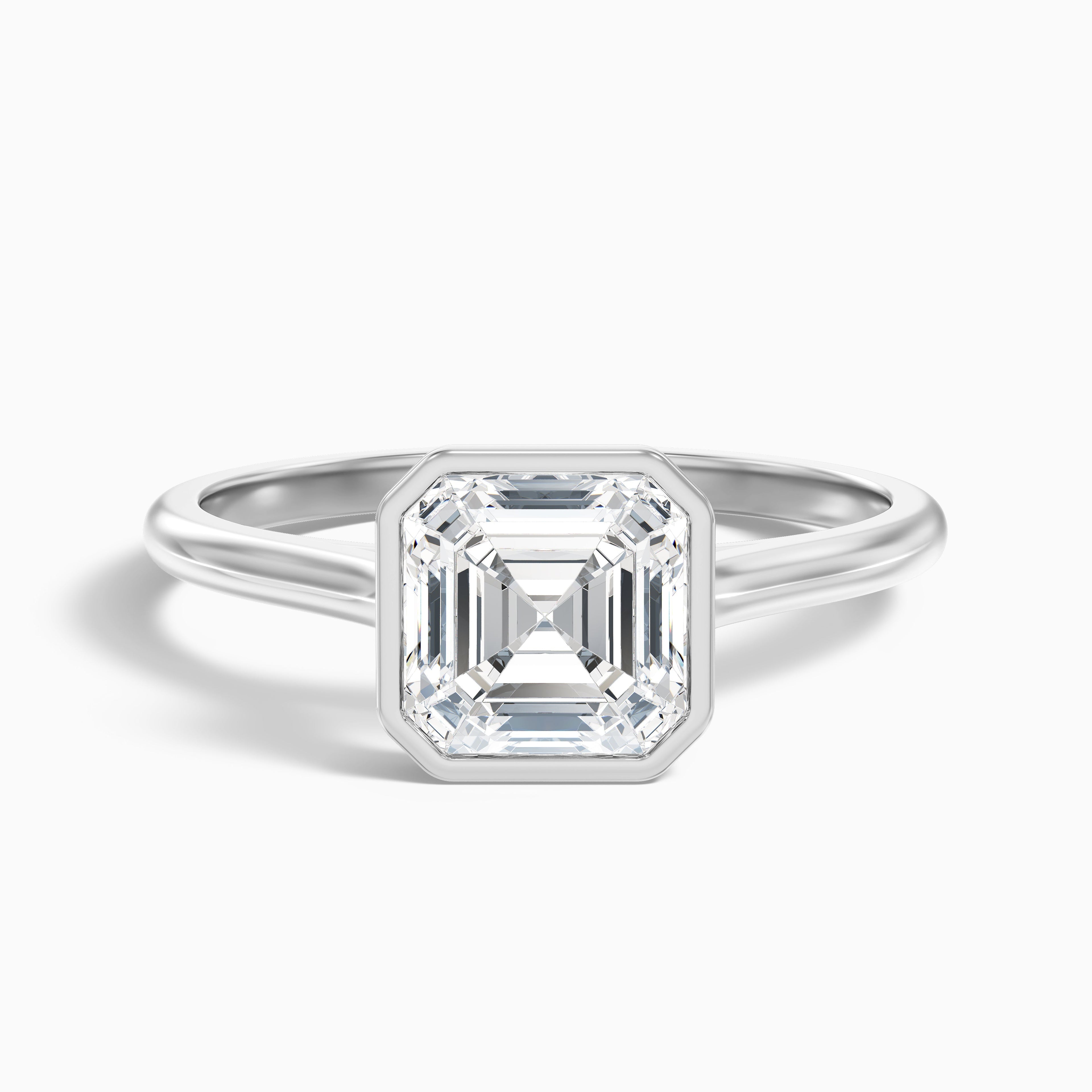 Marley 1.5 Carat Asscher Cut Diamond Bezel Set Solitaire Moissanite Engagement Ring in 14k Rose Gold
