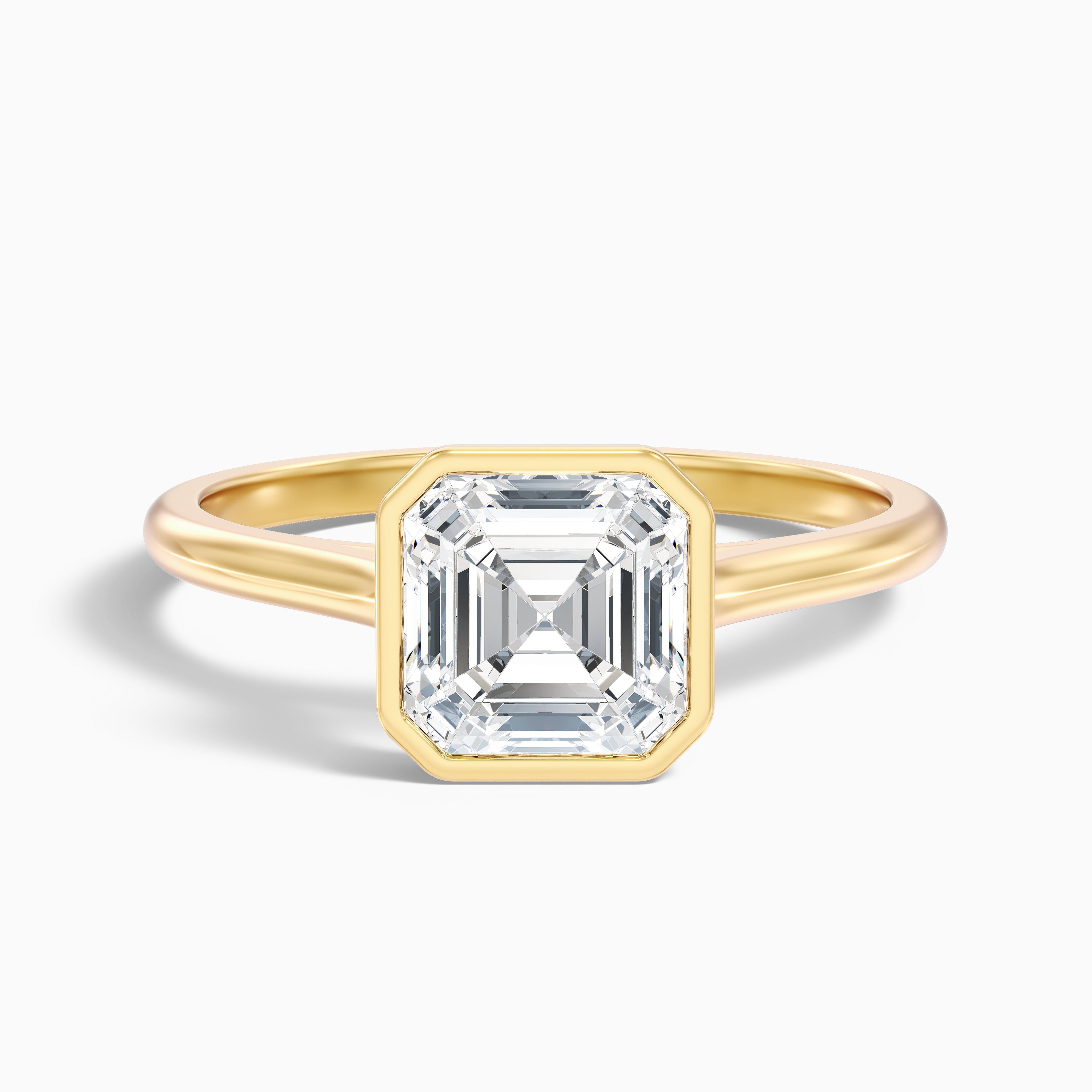 Marley 1.5 Carat Asscher Cut Diamond Bezel Set Solitaire Moissanite Engagement Ring in 14k Rose Gold