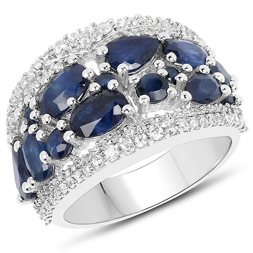 3.61 Carat Genuine Blue Sapphire and White Zircon .925 Sterling Silver Ring by Bids.com