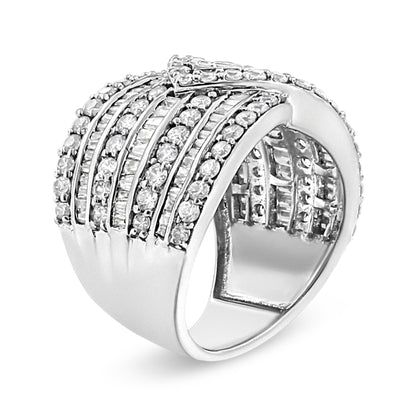 .925 Sterling Silver 2 3/8 Cttw Diamond Multi Row Overlay Band Ring ( J-K Color, I3 Clarity) - Ring Size 7 by Bids.com