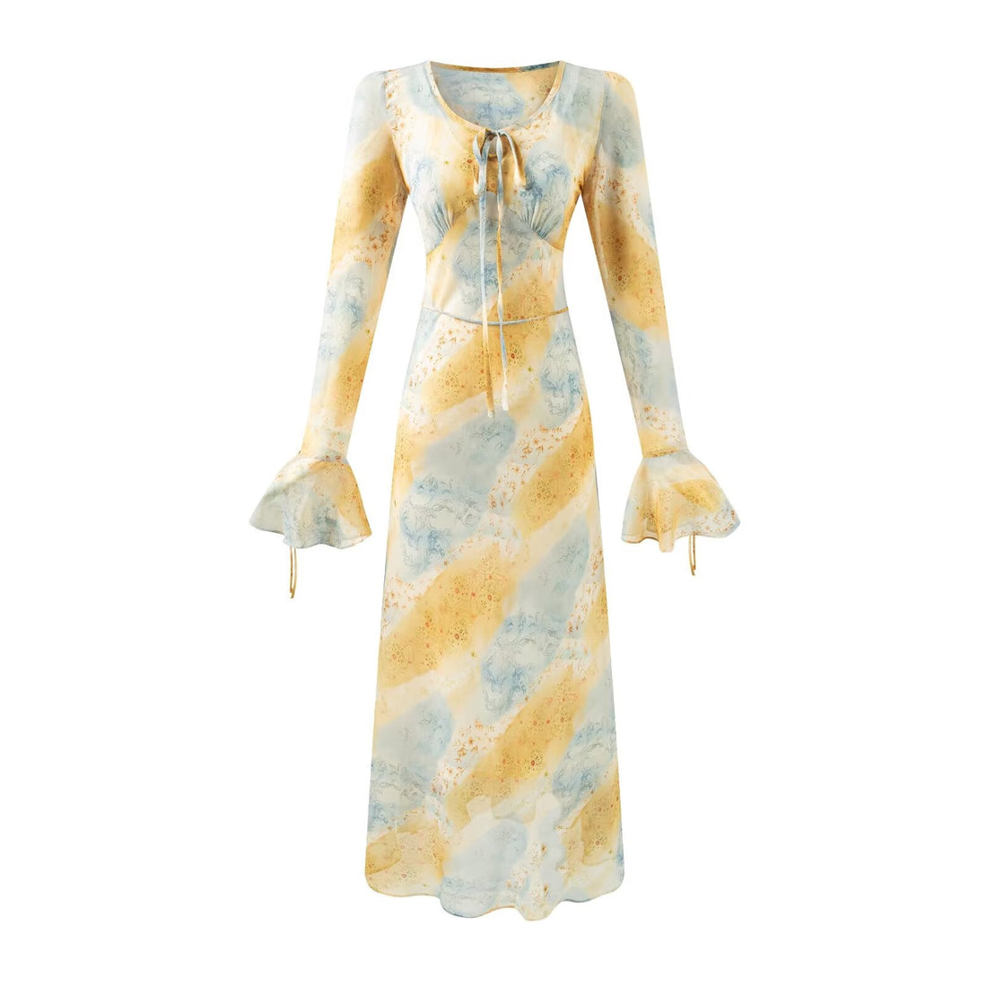 Autumn Women Clothing V neck Mid Length Printed Dress Women by Ragazza