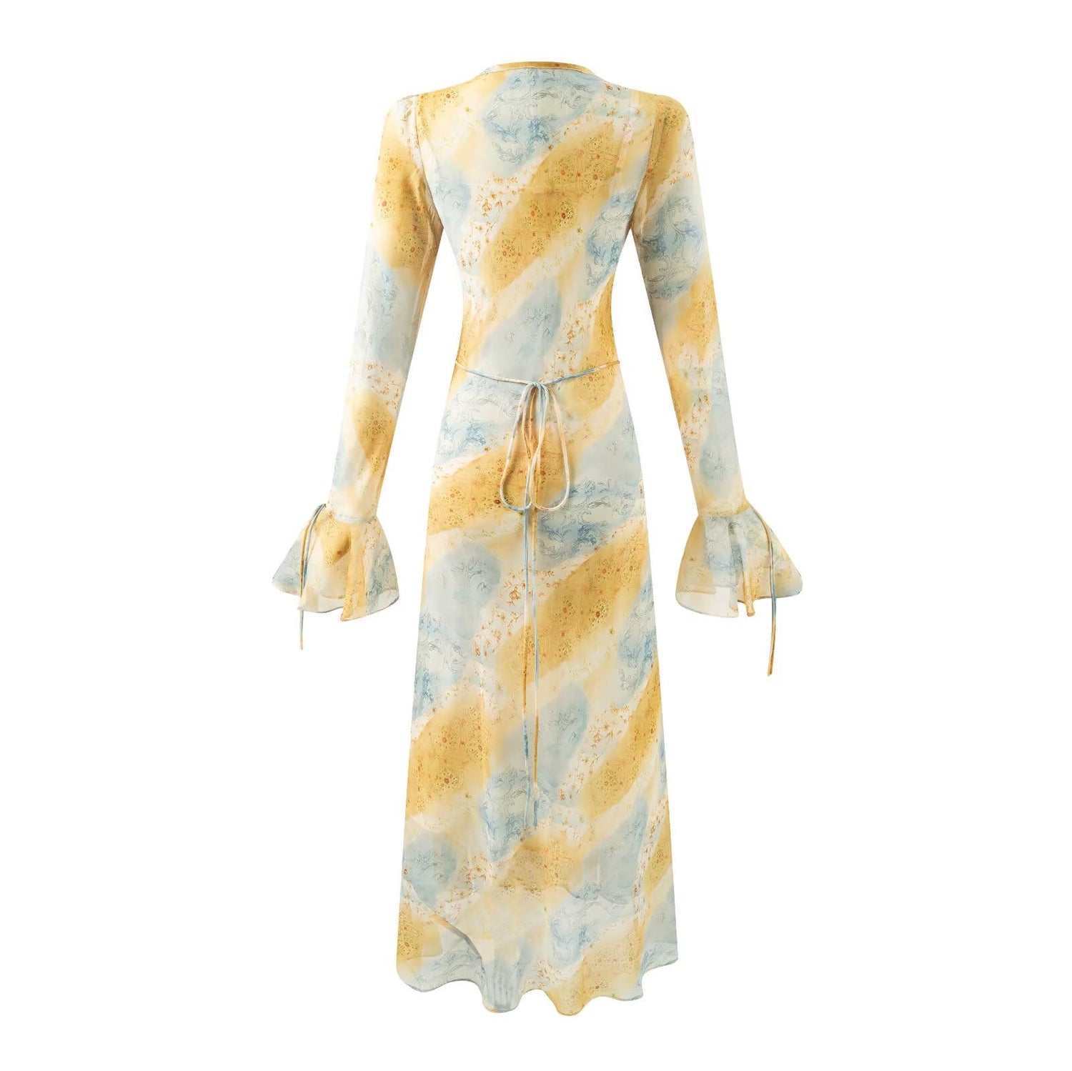 Autumn Women Clothing V neck Mid Length Printed Dress Women by Ragazza