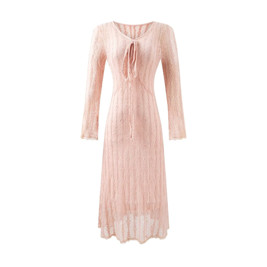 Sweet Jacquard Grid Chic Long Sleeve Dress Autumn Elegant Slim Midi Dress by Ragazza