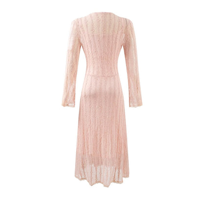 Sweet Jacquard Grid Chic Long Sleeve Dress Autumn Elegant Slim Midi Dress by Ragazza
