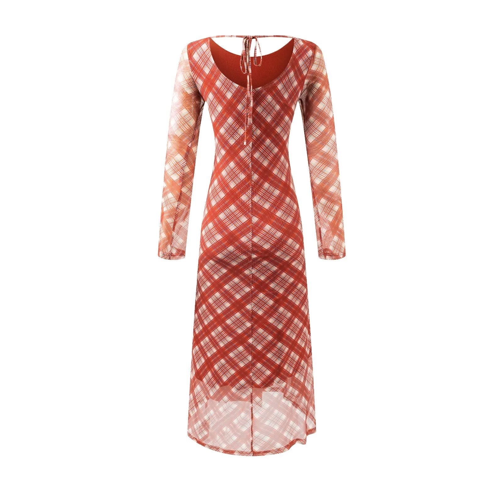 Casual Waist Controlled Sexy Backless Lace up Plaid Dress Women by Ragazza