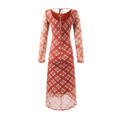 Casual Waist Controlled Sexy Backless Lace up Plaid Dress Women by Ragazza
