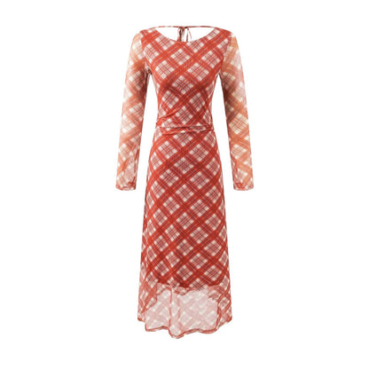 Casual Waist Controlled Sexy Backless Lace up Plaid Dress Women by Ragazza