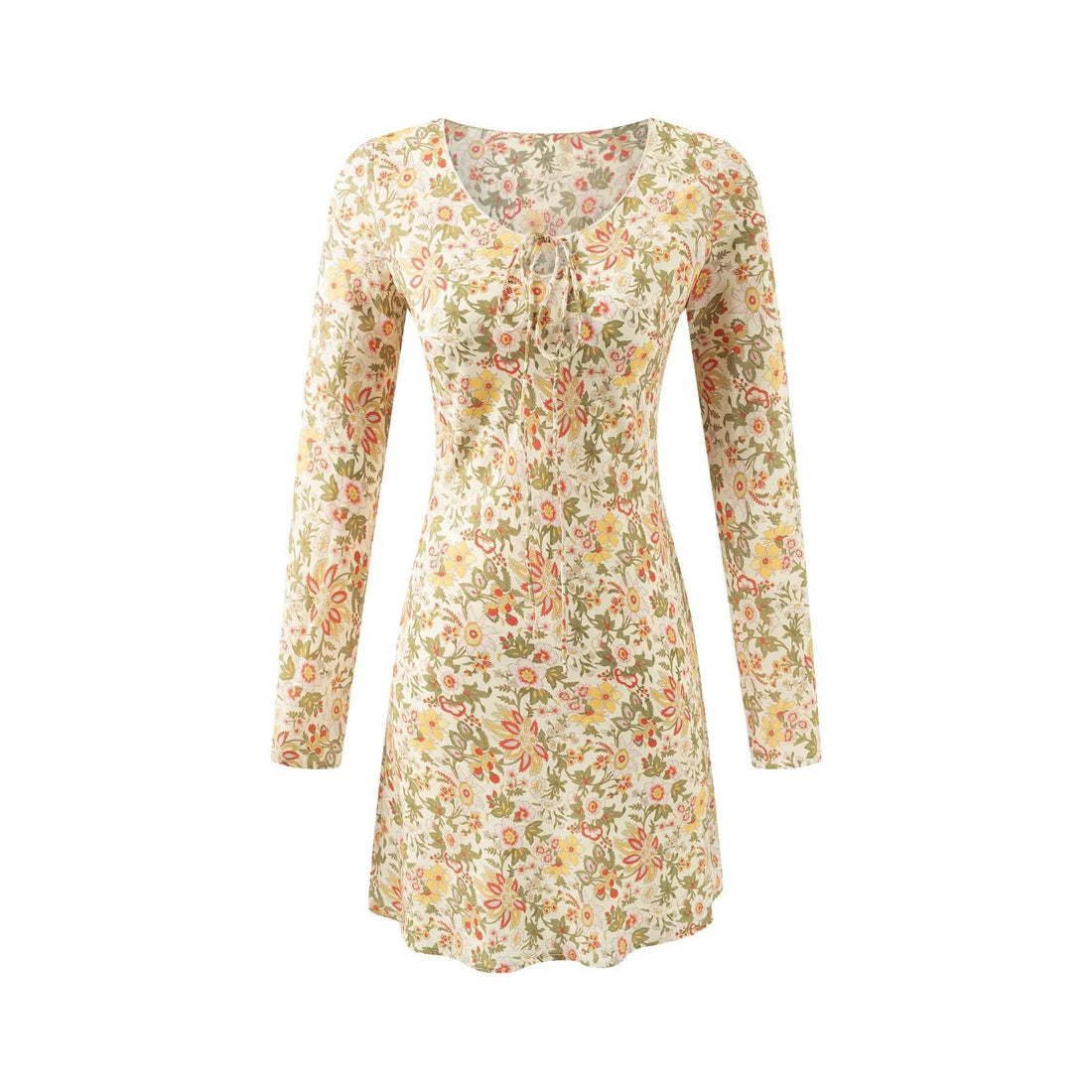 Summer Casual Elegant Floral Printed V neck Tied Long Sleeves Dress by Ragazza