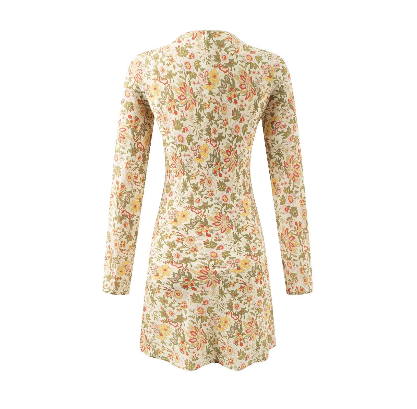 Summer Casual Elegant Floral Printed V neck Tied Long Sleeves Dress by Ragazza