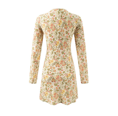 Summer Casual Elegant Floral Printed V neck Tied Long Sleeves Dress by Ragazza
