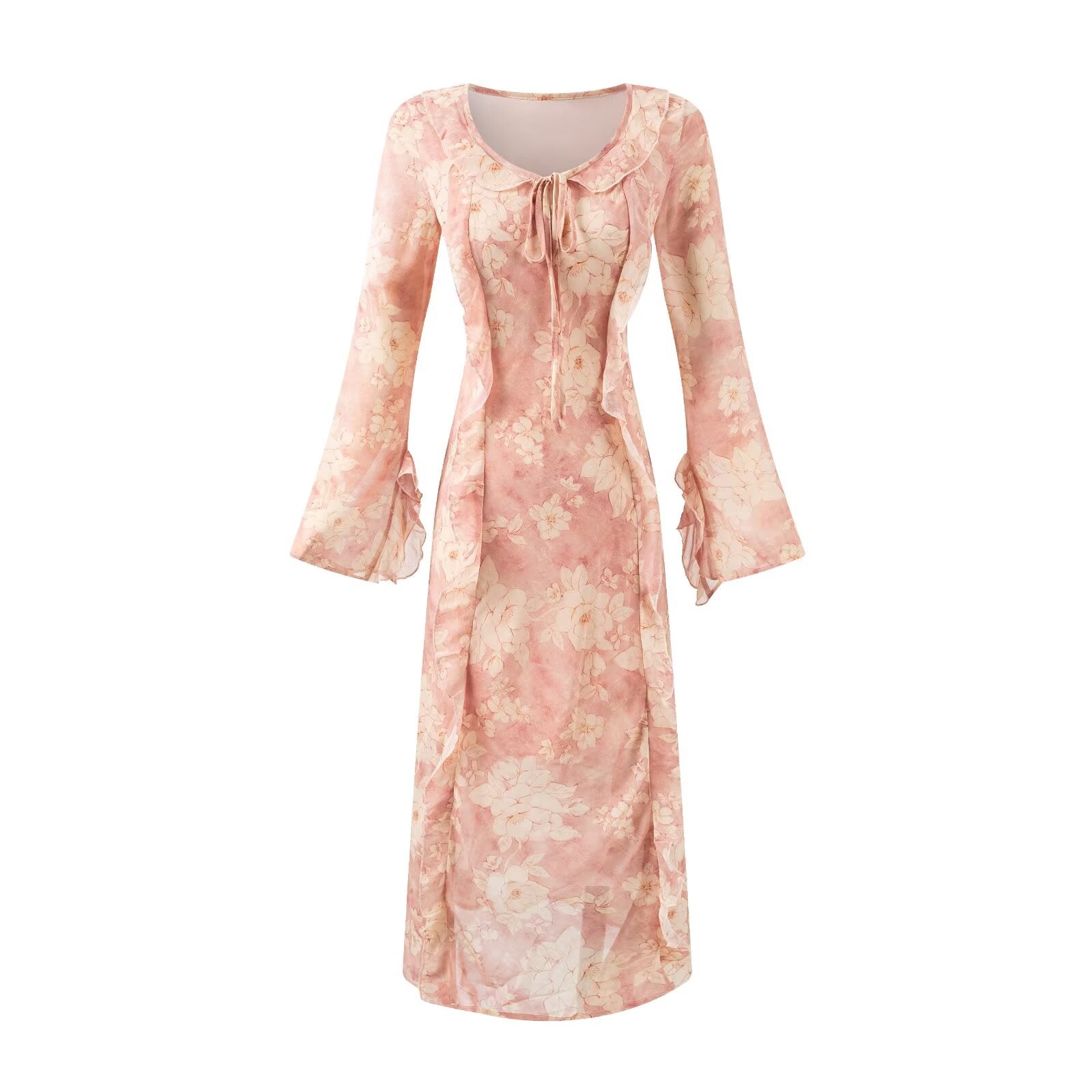 Women Bell Sleeve Mid Length Long Sleeve Printed Dress by Ragazza