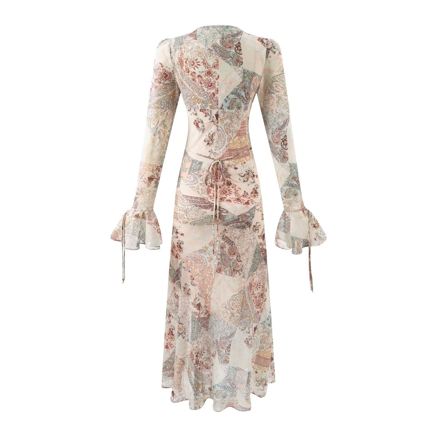 Summer Women Long Sleeved V neck Printed Dress Women by Ragazza