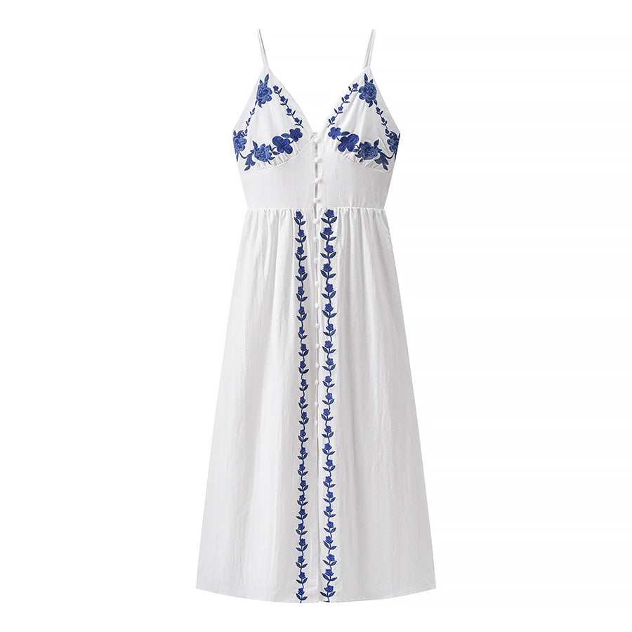 Women Clothing Fall Vacation Embroidered Strap Mid Length Dress by Ragazza