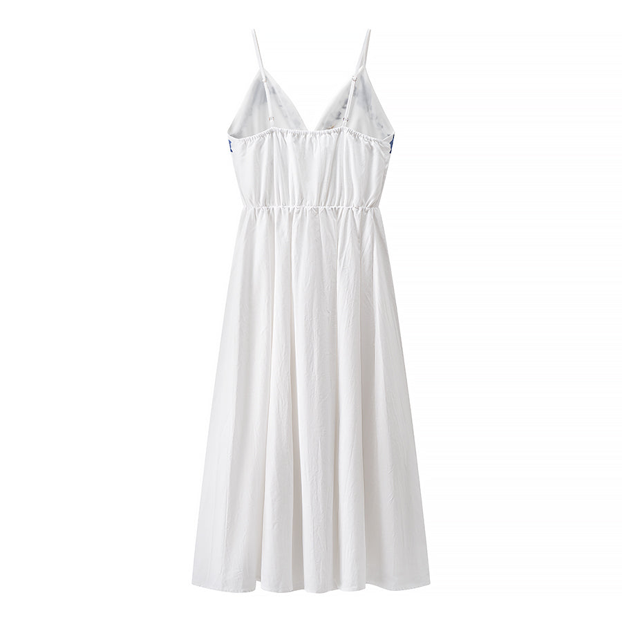 Women Clothing Fall Vacation Embroidered Strap Mid Length Dress by Ragazza