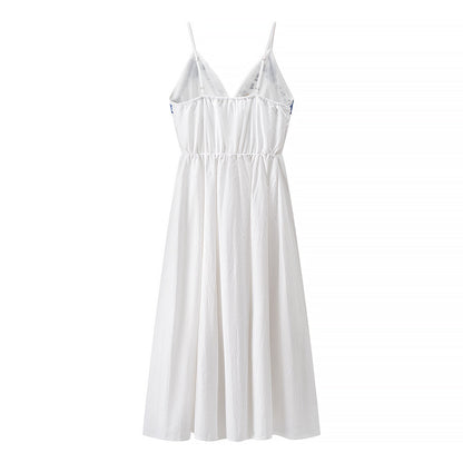 Women Clothing Fall Vacation Embroidered Strap Mid Length Dress by Ragazza