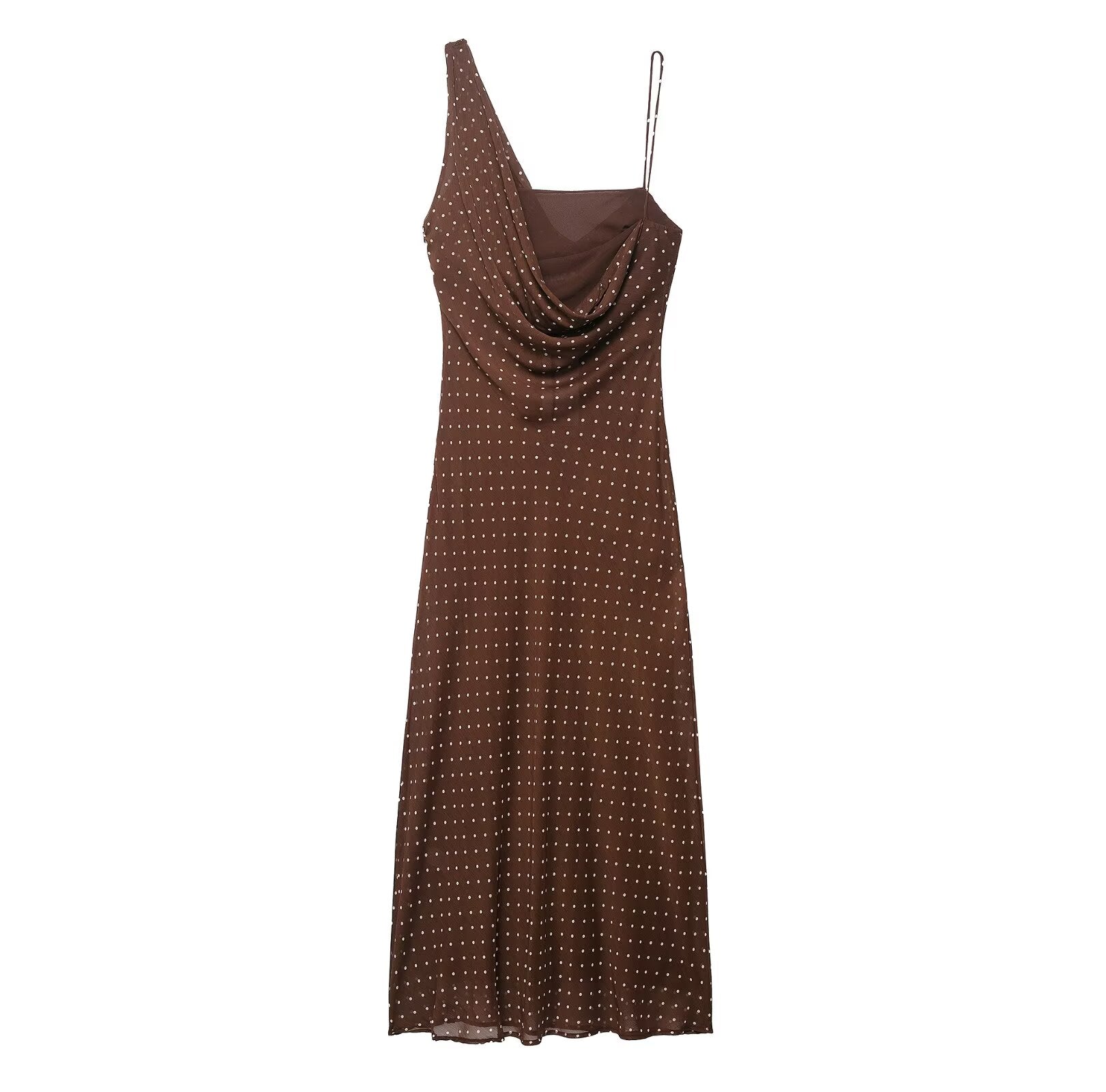 Autumn Simple Pleated Neckline Polka Dot Dress by Ragazza