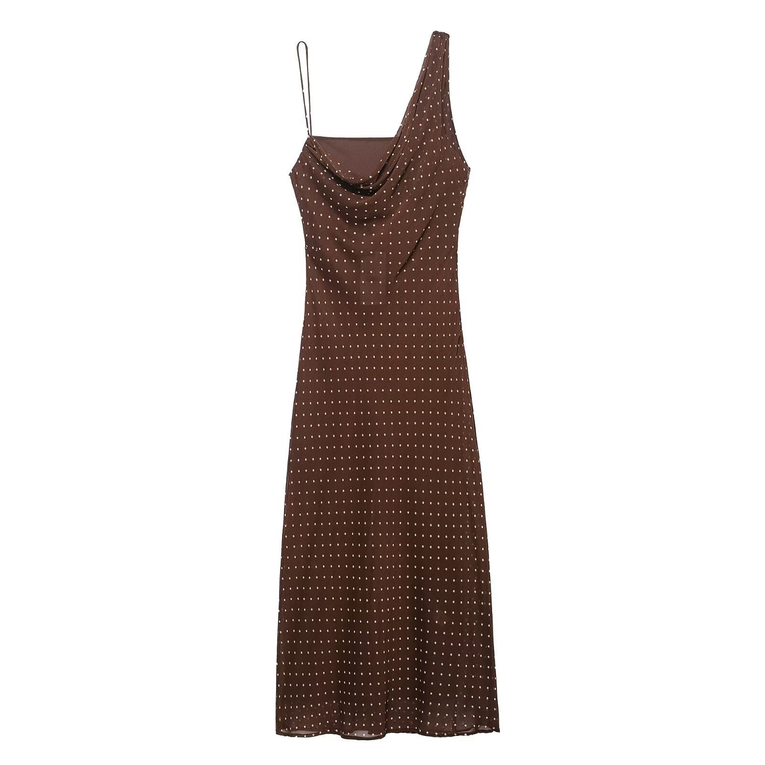 Autumn Simple Pleated Neckline Polka Dot Dress by Ragazza