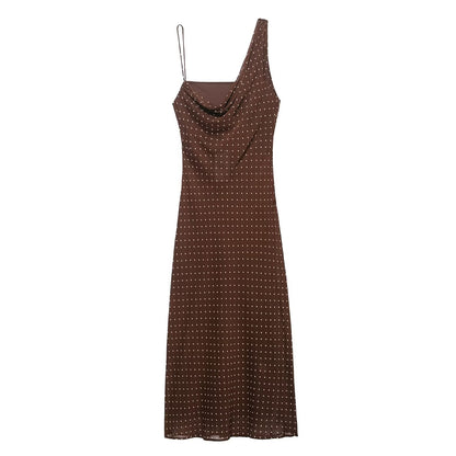 Autumn Simple Pleated Neckline Polka Dot Dress by Ragazza