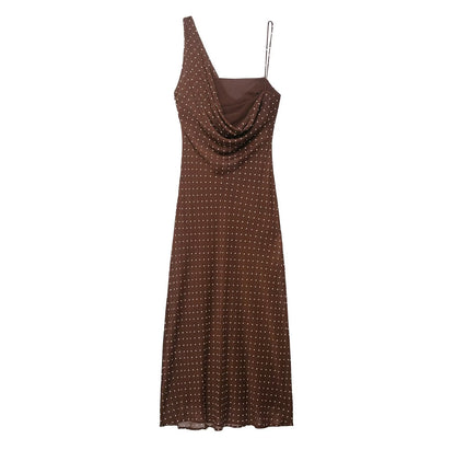 Autumn Simple Pleated Neckline Polka Dot Dress by Ragazza