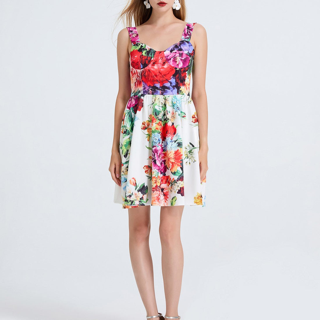 Women High Waisted Printed Halter Top Short Dress With Elastic Back Straps by Ragazza