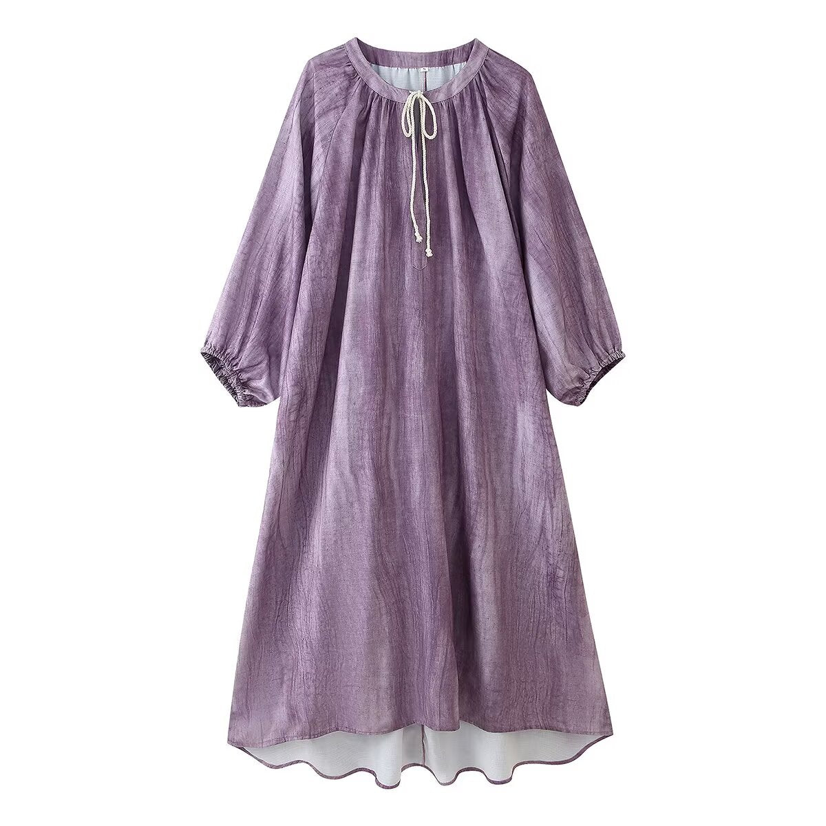 Women Clothing Western Linen Tie Dyed Long Shirt Dress by Ragazza