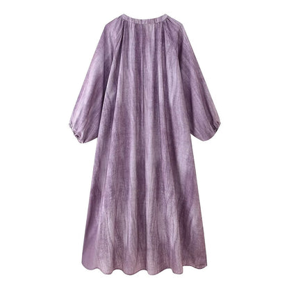 Women Clothing Western Linen Tie Dyed Long Shirt Dress by Ragazza