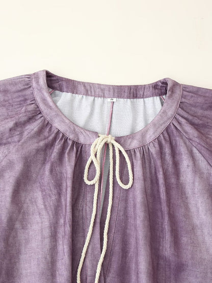 Women Clothing Western Linen Tie Dyed Long Shirt Dress by Ragazza