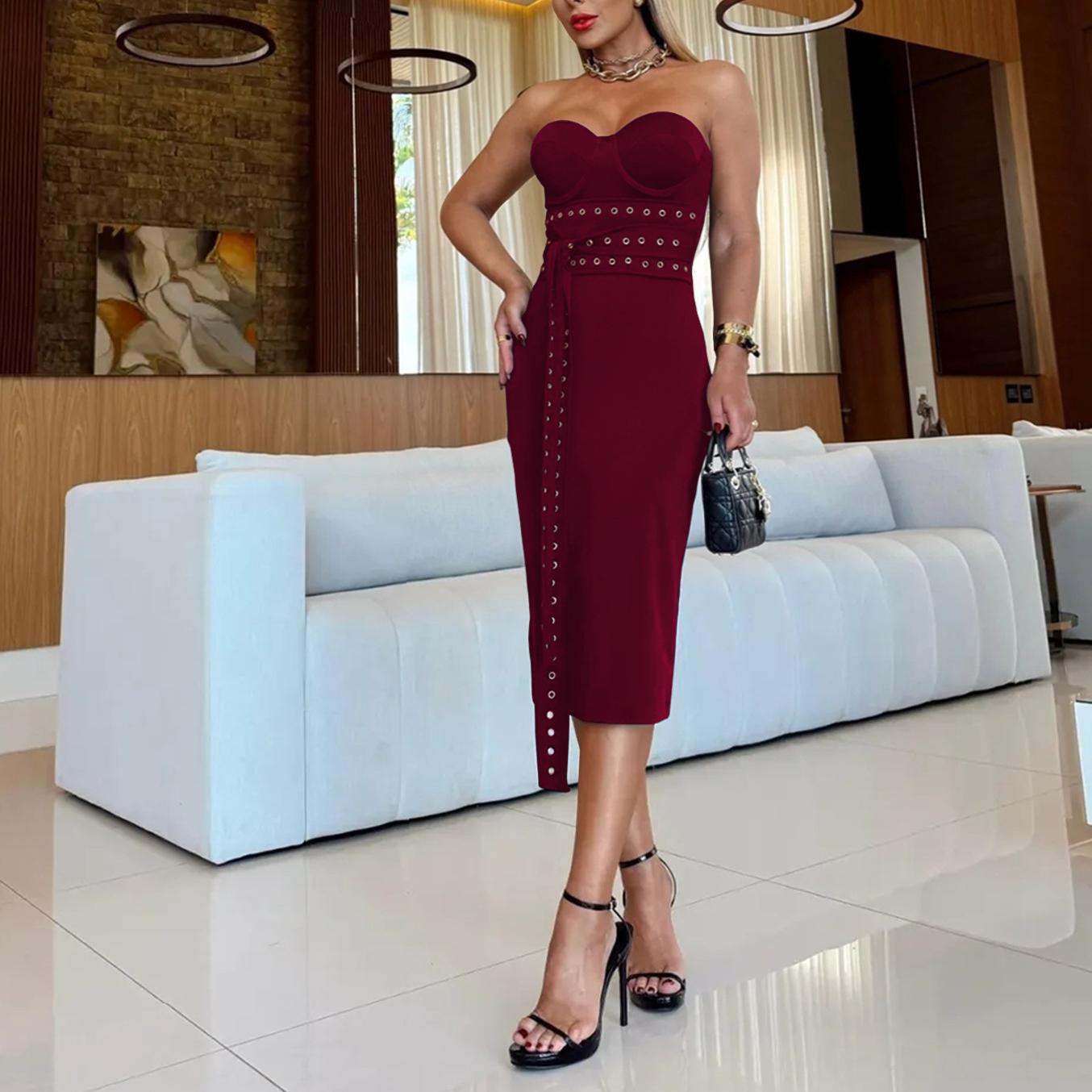 Women Wear Sexy Tube Top Strap Corns Slim Fit Dress by Ragazza