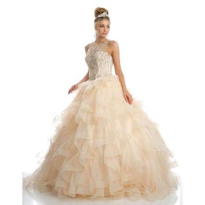 Juliet 1423 A-Line Princess Ball Gown Ruffled Tiered Tulle with Jacket by DiscountDressShop