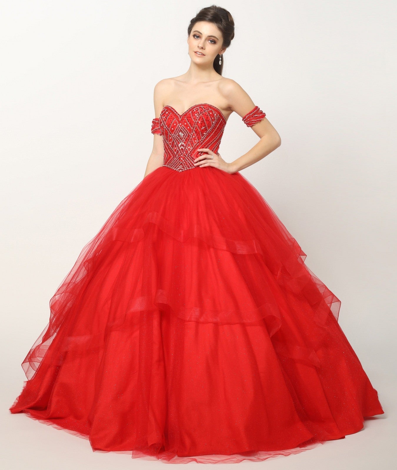 Juliet 1424 Quinceanera Ball Gown Tulle Skirt Arm Bands Beaded Bodice by DiscountDressShop