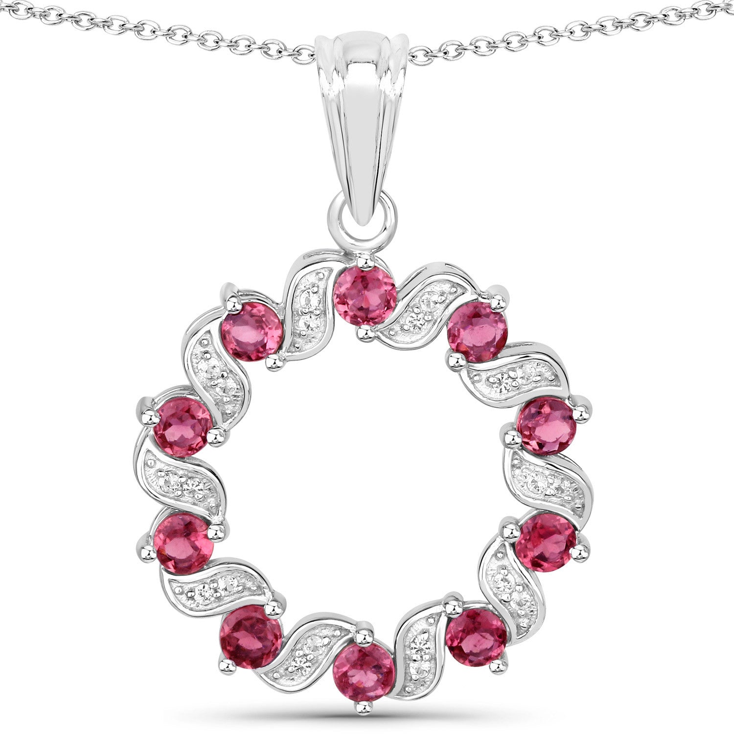 1.30 Carat Genuine Pink Tourmaline and White Topaz .925 Sterling Silver Pendant by Bids.com