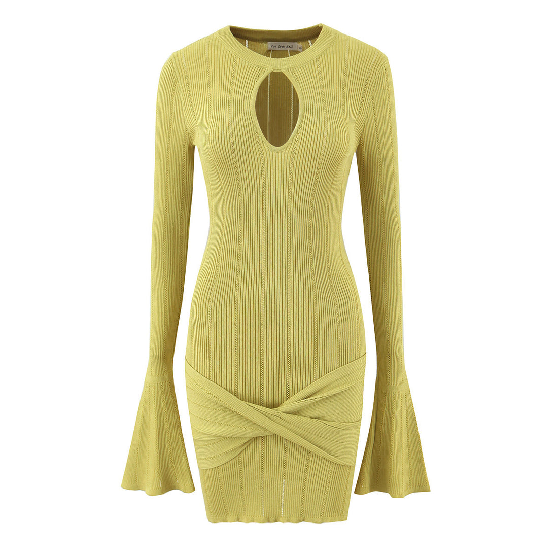 Women Clothing Summer Hollow Out Cutout Slim Sheath Flare Sleeve Knitted Long Sleeved Dress by Ragazza