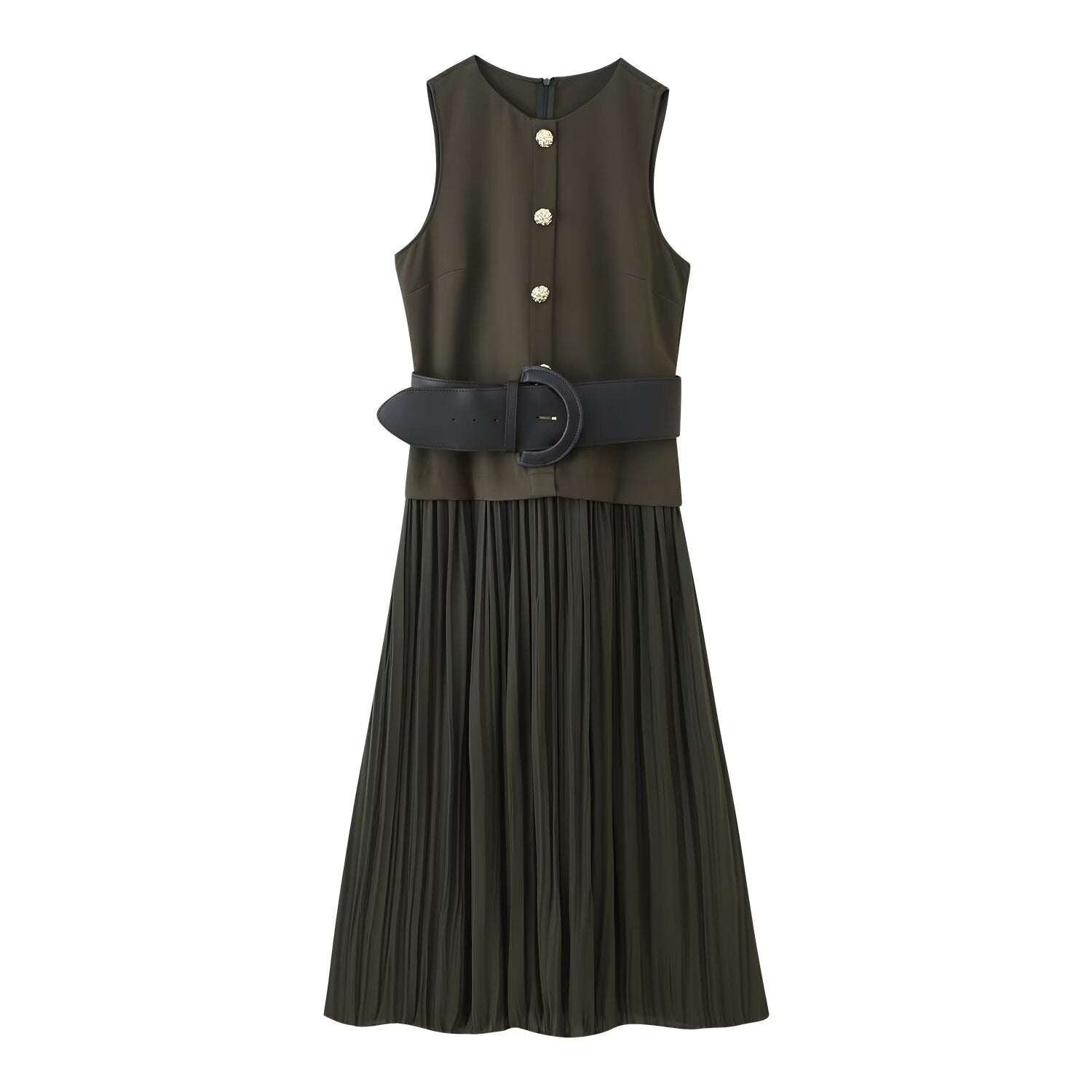 Women Clothing Autumn Lightly Mature with Belt Stitching Ruffle Midi Dress by Ragazza