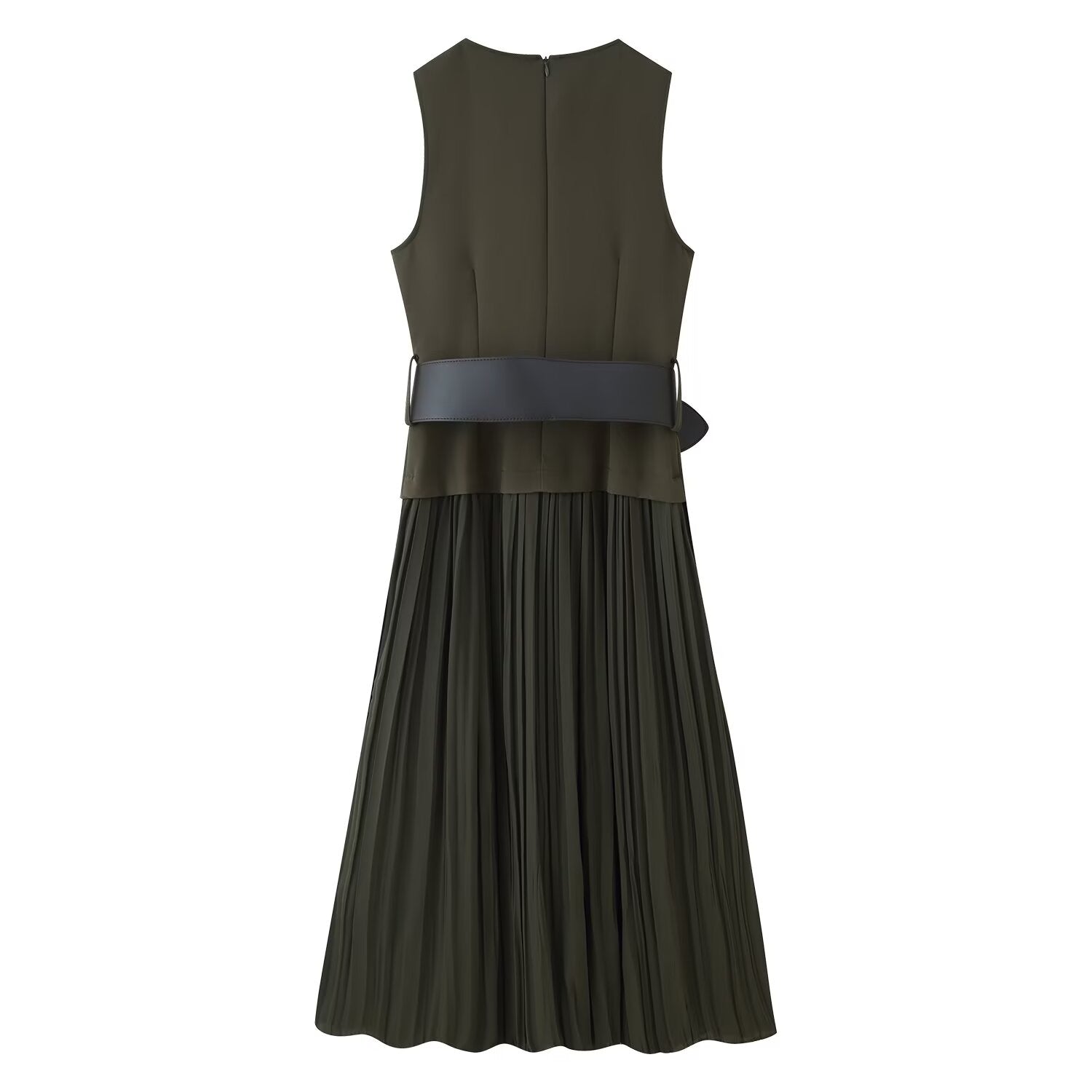 Women Clothing Autumn Lightly Mature with Belt Stitching Ruffle Midi Dress by Ragazza