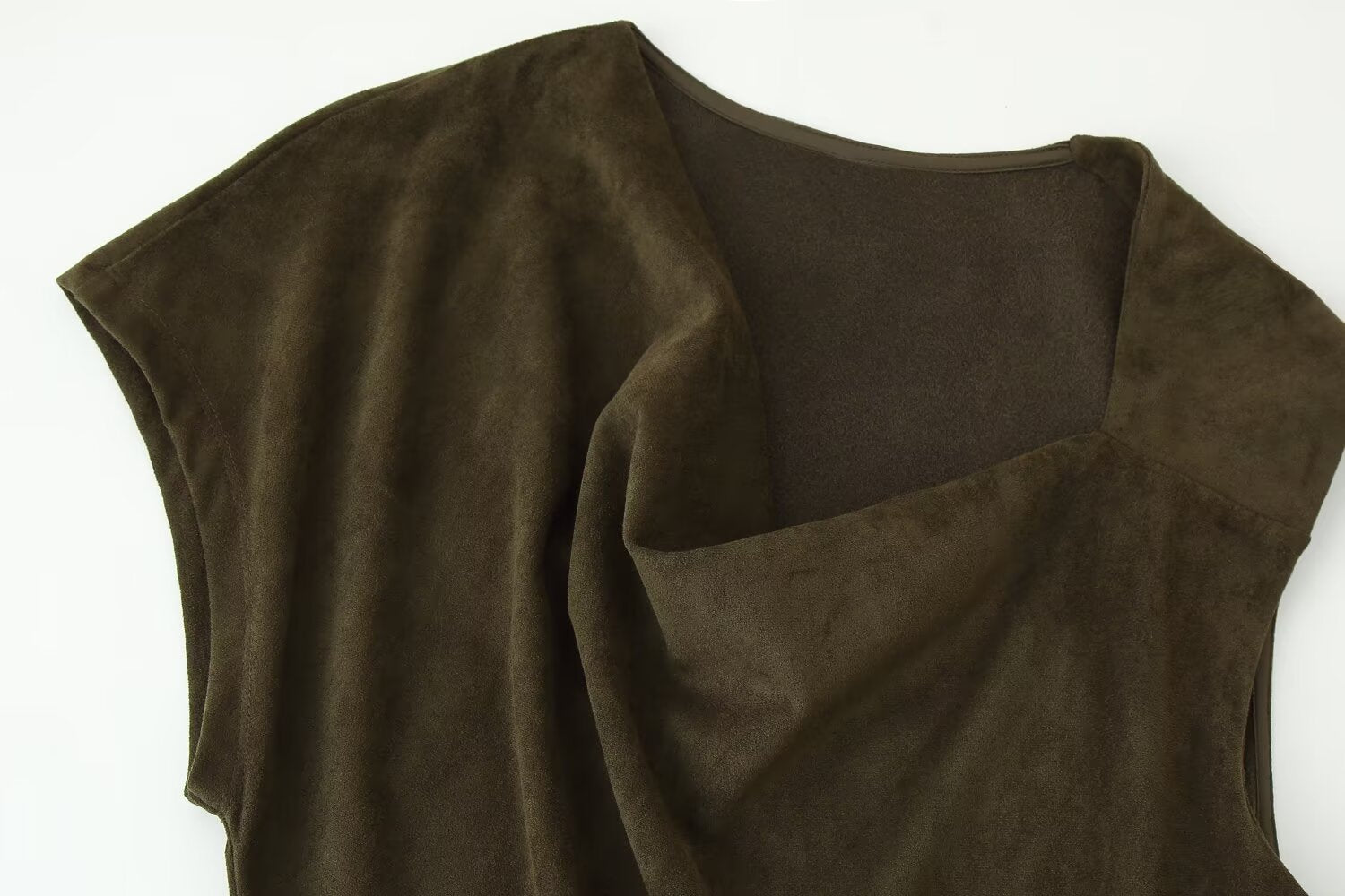 Early Autumn Women Clothing French Suede Leather Mid-Length Irregular Asymmetric Dress by Ragazza