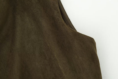 Early Autumn Women Clothing French Suede Leather Mid-Length Irregular Asymmetric Dress by Ragazza