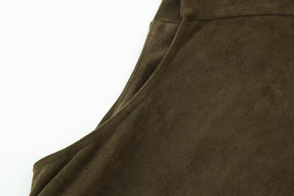 Early Autumn Women Clothing French Suede Leather Mid-Length Irregular Asymmetric Dress by Ragazza