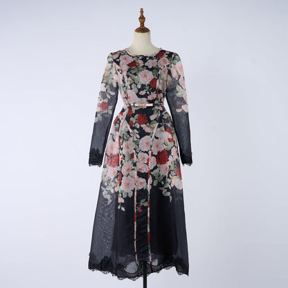 Women Printed Long Sleeved Summer And Autumn Vacation Dress by Ragazza